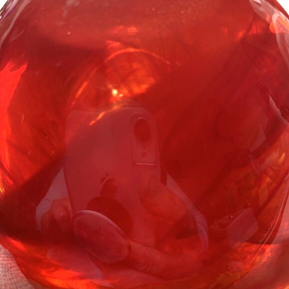 Kosta Boda Atoll Bowl Paperweight Anna Ehrner Red Swirl Art Glass Sweden - Picture 11 of 12